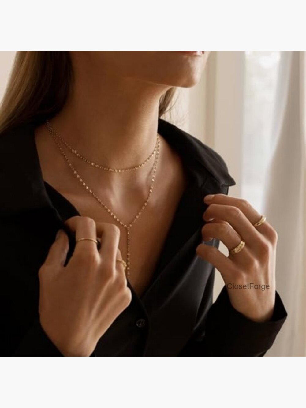 Dainty Long Y-Shaped Body Chain Necklace 14K Gold Plated Non Tarnish - Picture 3 of 7
